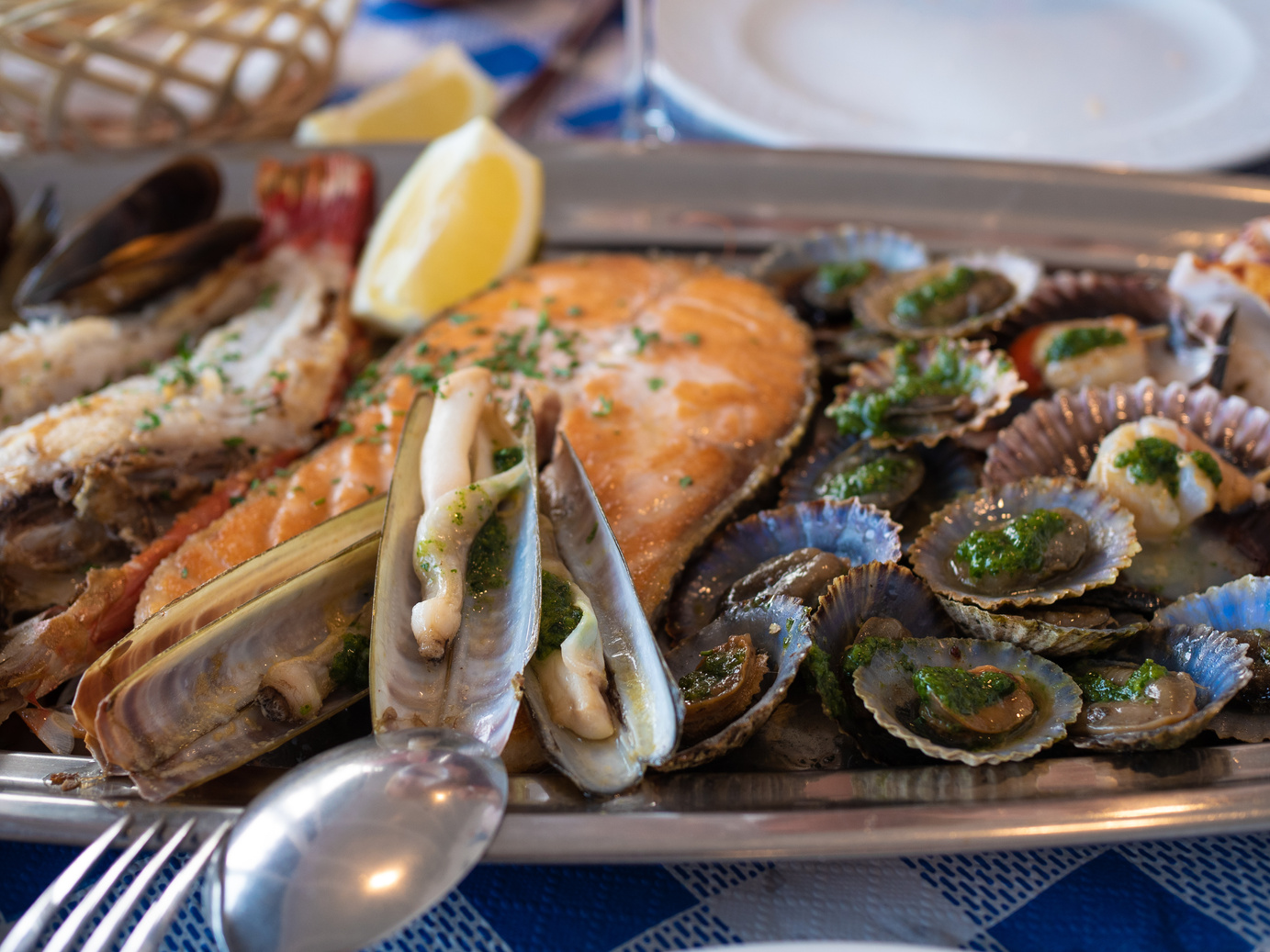 Sea food platter at a restaurant in Tenerife.